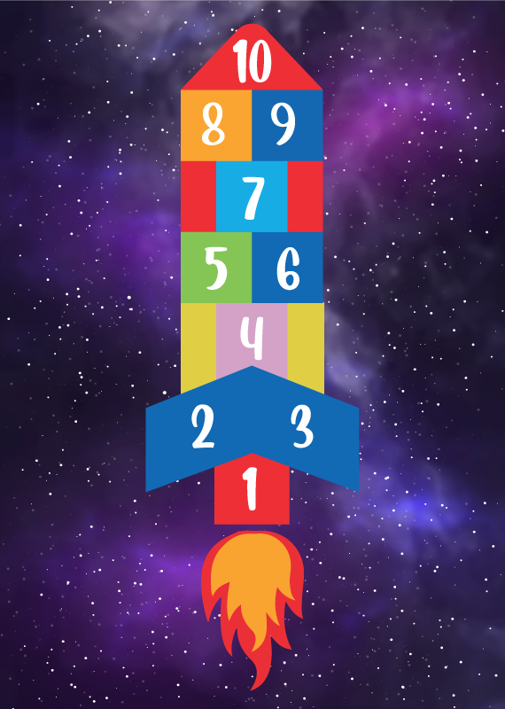 惊人的火箭状跳房子游戏黑胶地毯 - TenStickers