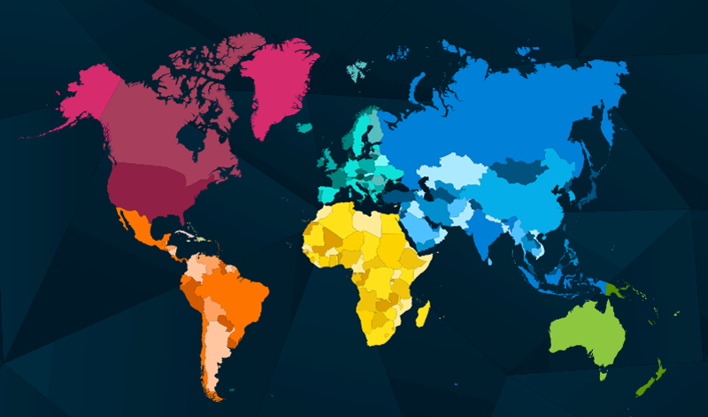 现代多彩世界地图地毯地图 - TenStickers