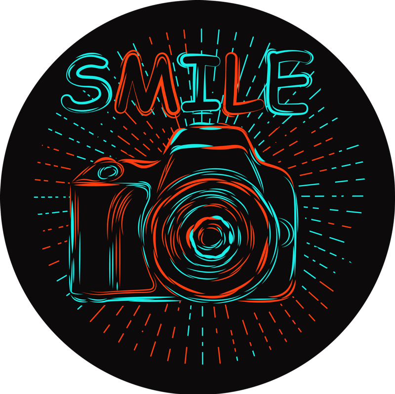 乙烯基地毯 儿童 霓虹灯相机插图 - TenStickers