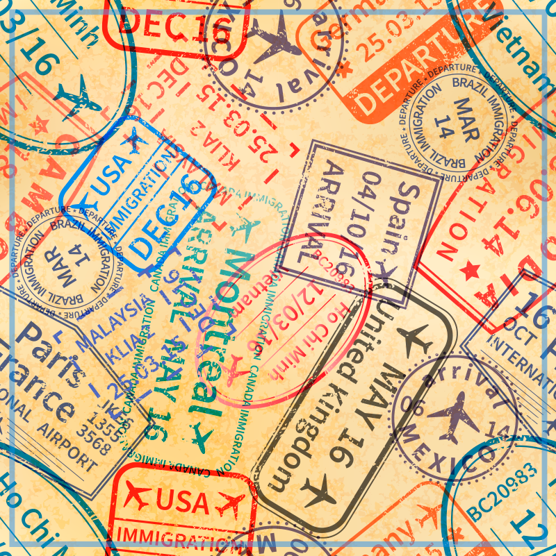 乙烯基地毯 旅行护照印章 - TenStickers