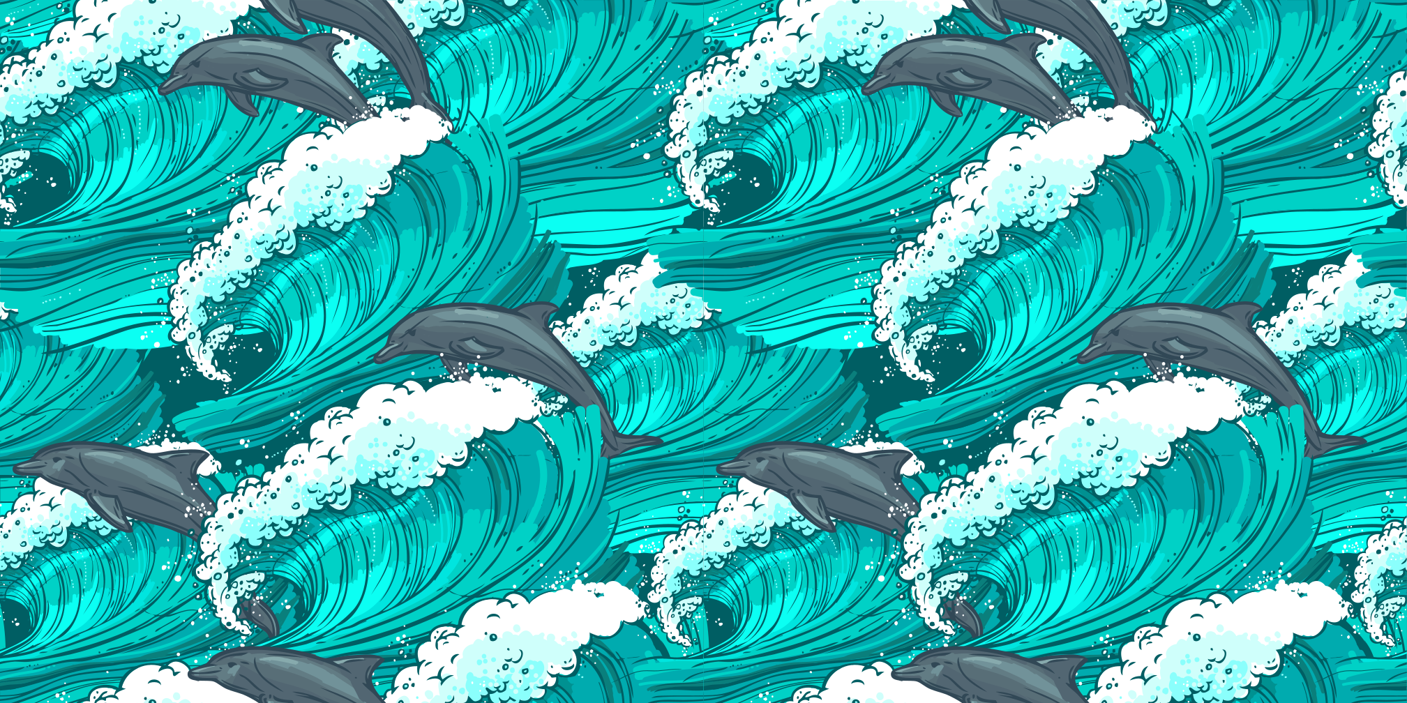 乙烯基地毯动物 海豚波浪图案 - TenStickers