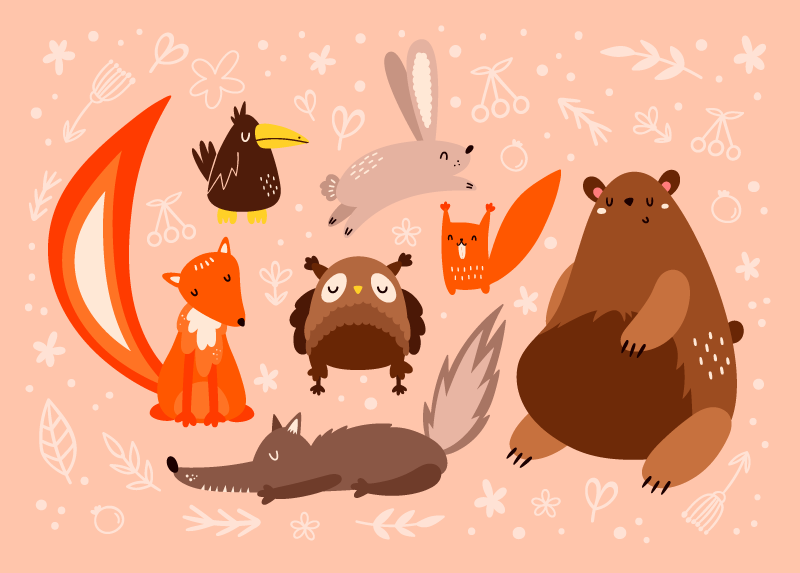 乙烯基地毯托儿所可爱动物伙伴 - TenStickers