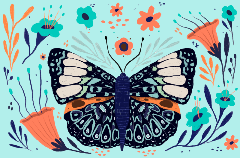 乙烯基花草地毯色彩斑斓的蝴蝶细节 - TenStickers