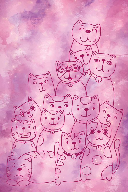 乙烯基地毯 猫咪嬉戏聚会 - TenStickers