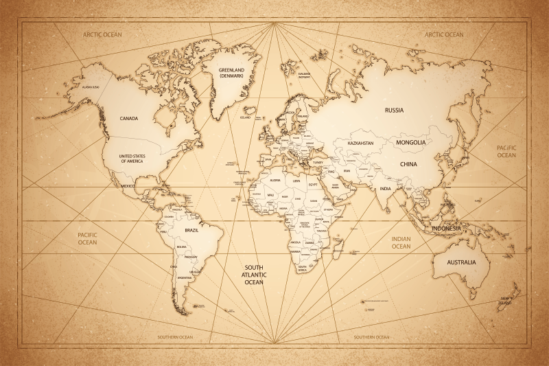 十九世纪风格的世界地图地毯 - TenStickers