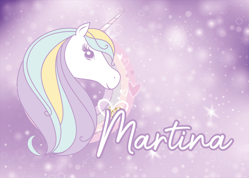 紫色独角兽宇宙与名字孩子玩垫 - TenStickers