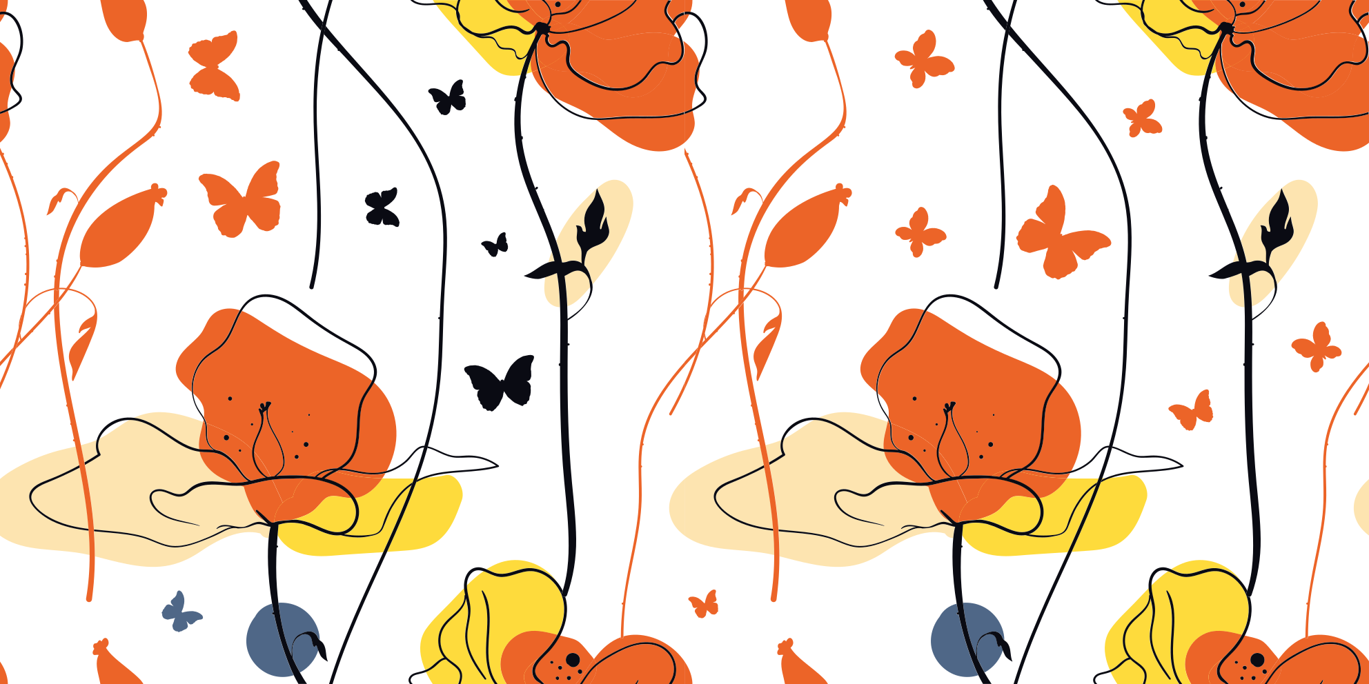 乙烯基花草地毯，简约蝴蝶图案设计 - TenStickers