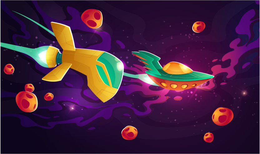 漂浮的太空石和飞船的星际地毯 - TenStickers