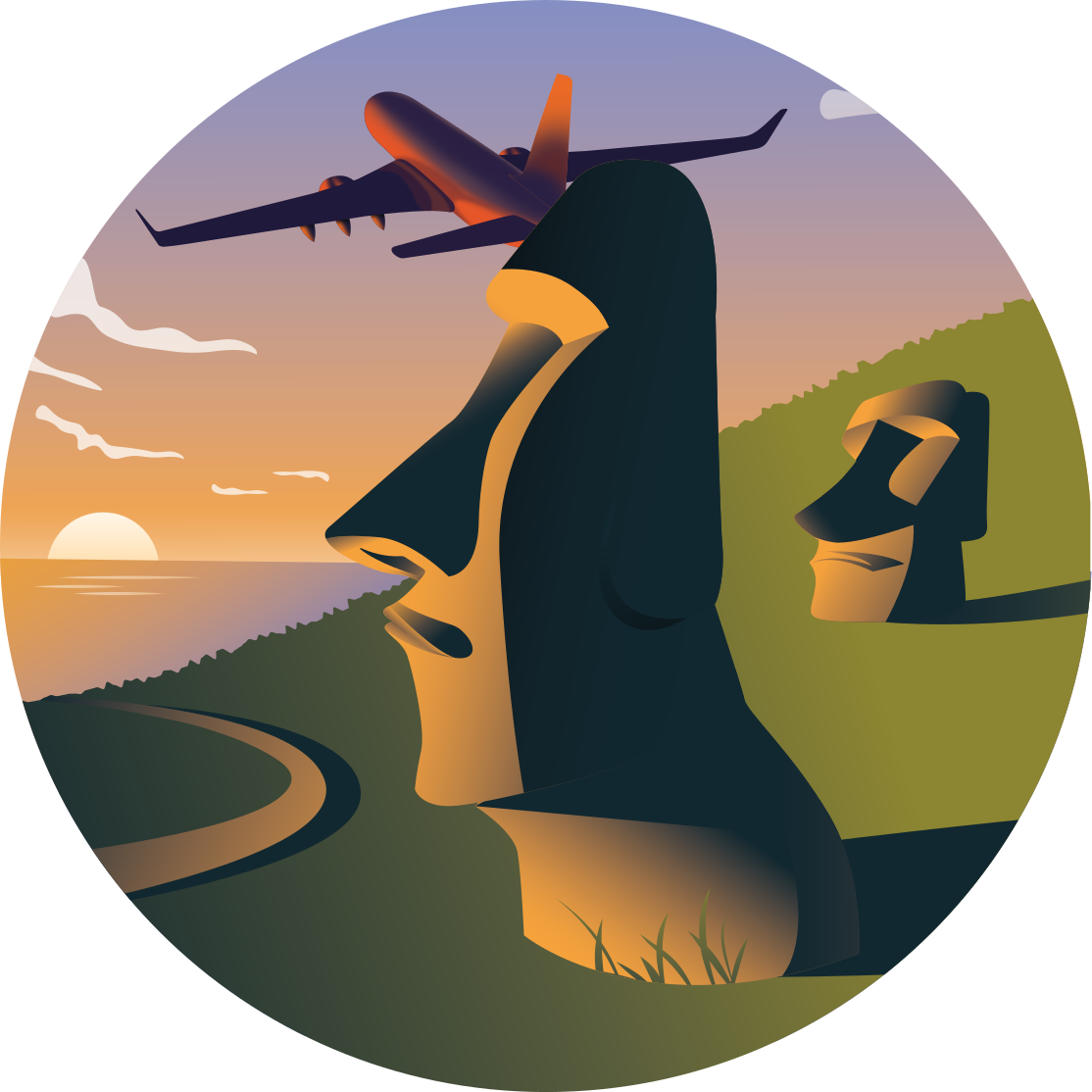 圆形乙烯基地毯复活节岛日落 - TenStickers