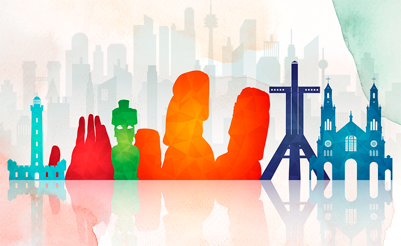 乙烯基地毯研究色彩斑斓的天际线轮廓 - TenStickers