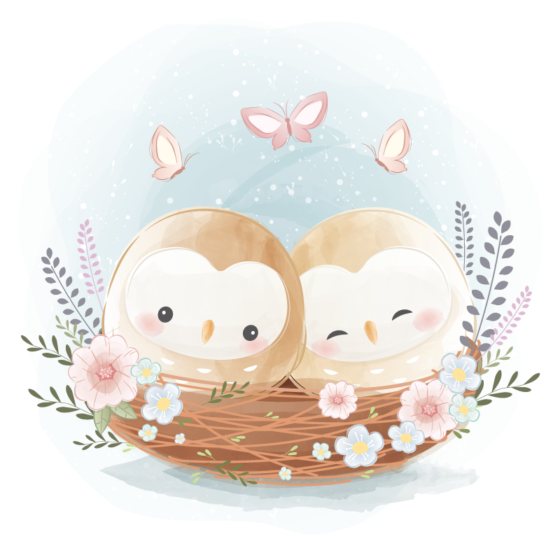 卧室乙烯基地毯情侣猫头鹰巢 - TenStickers