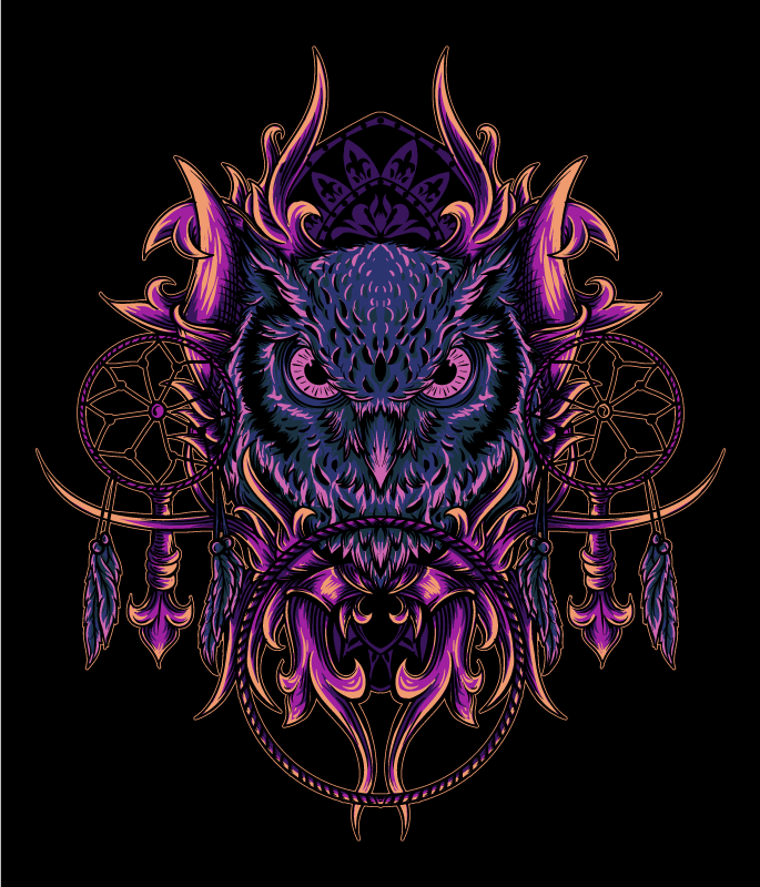 乙烯基地毯动物猫头鹰捕梦网艺术 - TenStickers