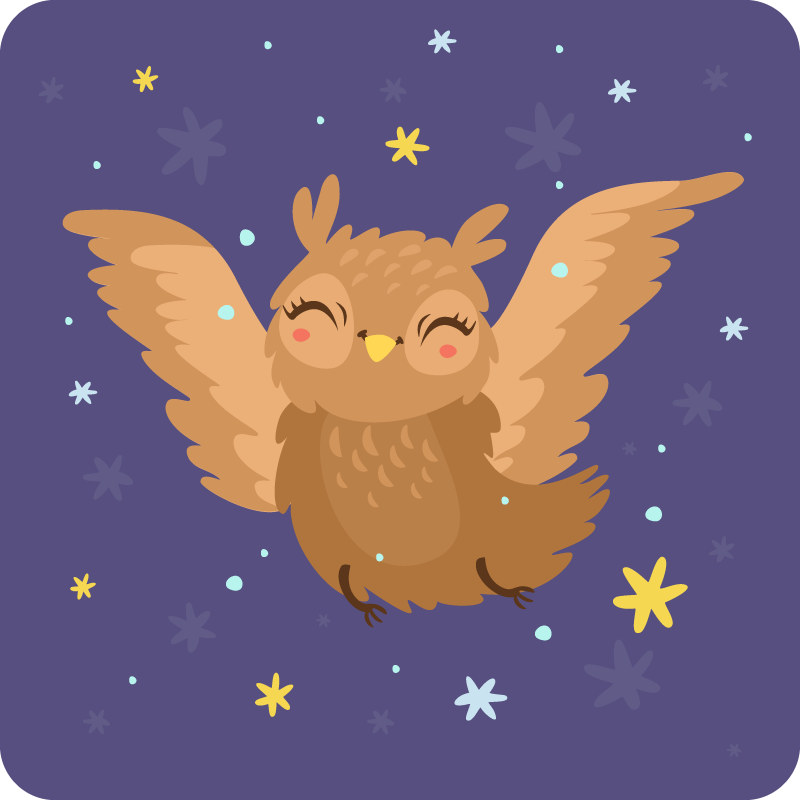 可爱的猫头鹰在夜间插画卧室地毯 - TenStickers