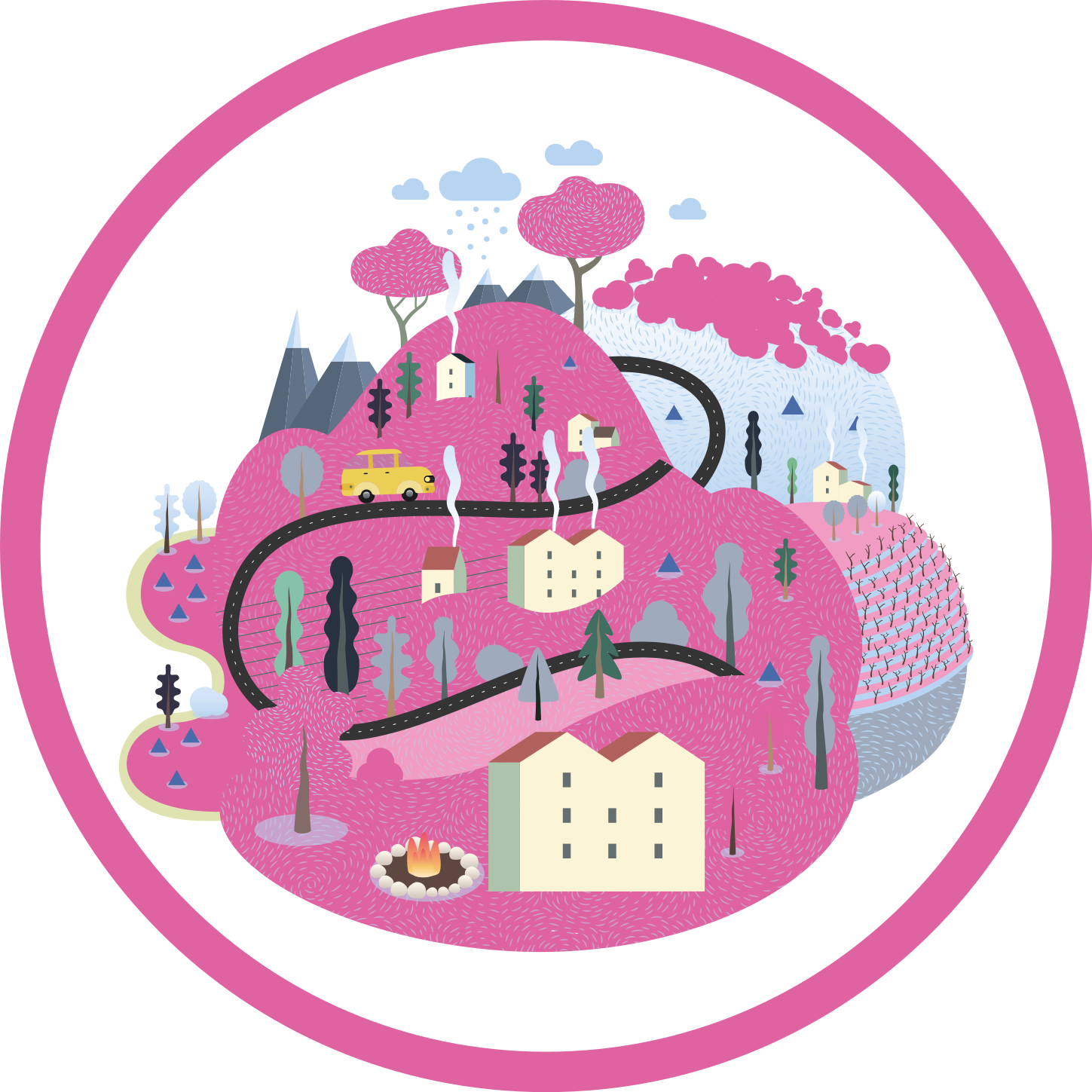 乙烯基地毯道路色彩斑斓的乡村场景 - TenStickers