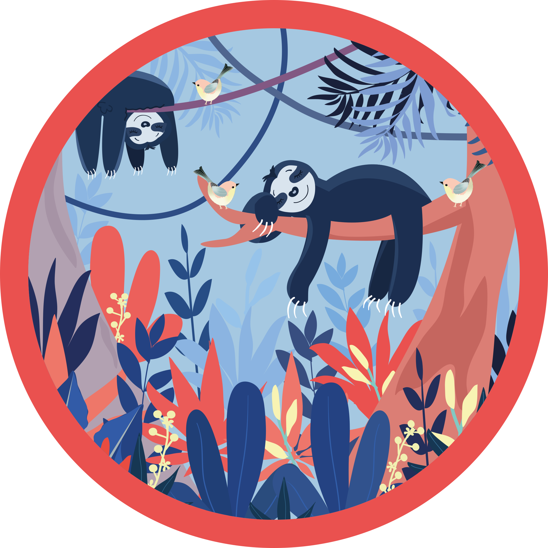 乙烯基地毯动物印花树懒丛林场景 - TenStickers