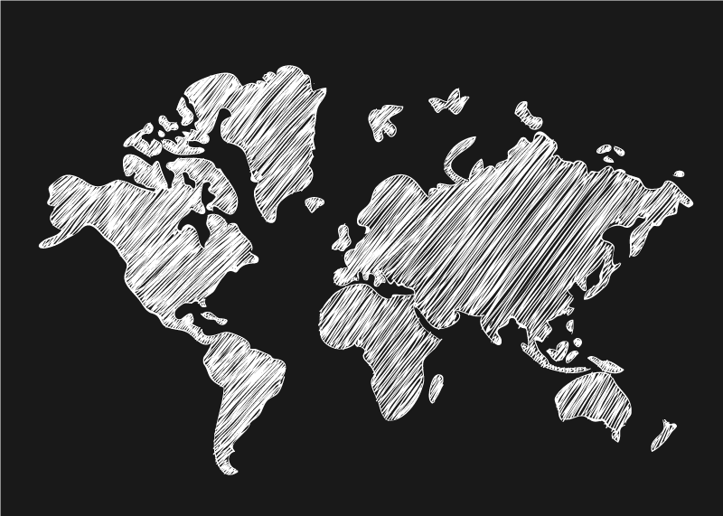 粉笔画在黑色背景地图地毯上 - TenStickers