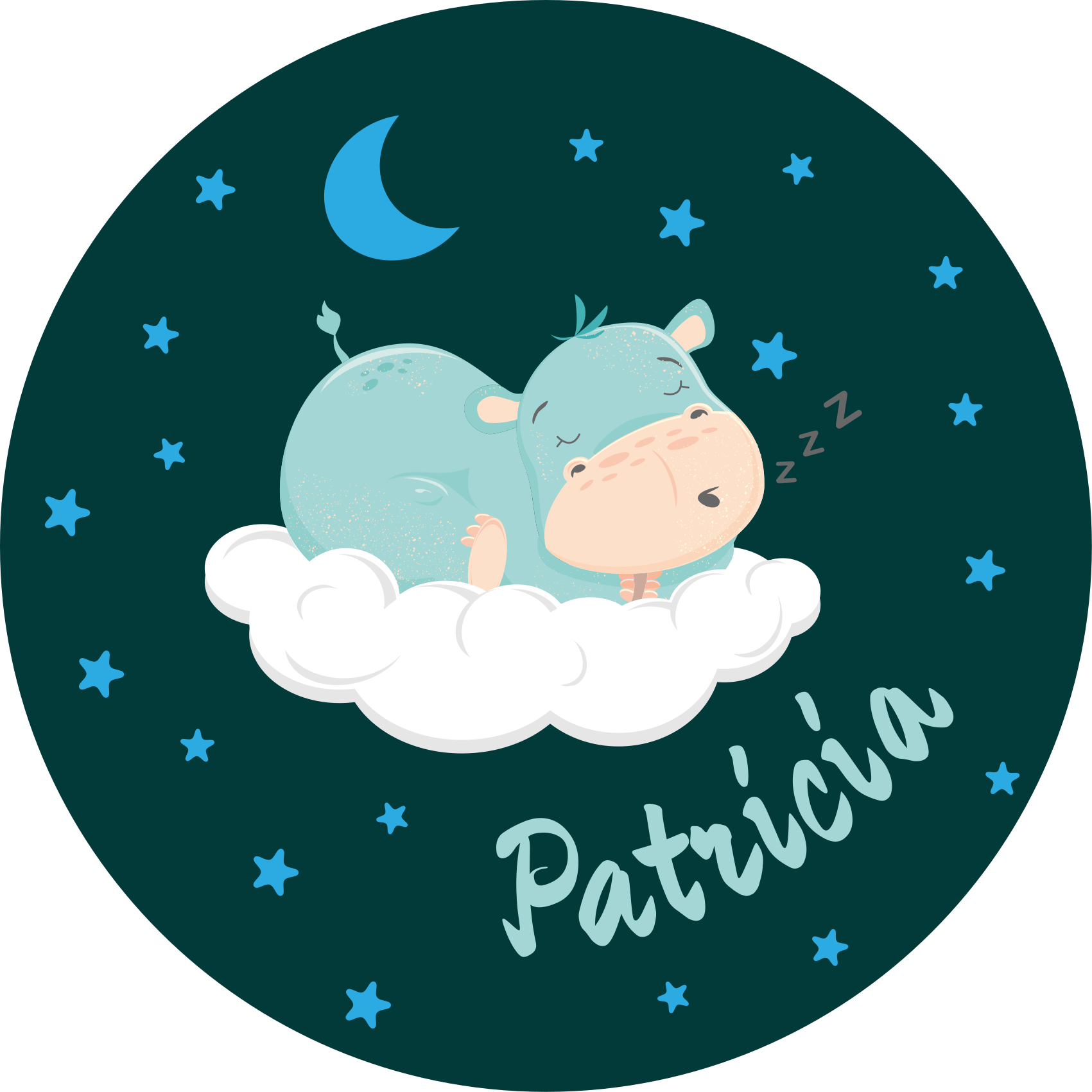 乙烯基地毯托儿所 睡觉的小河马带名字 - TenStickers