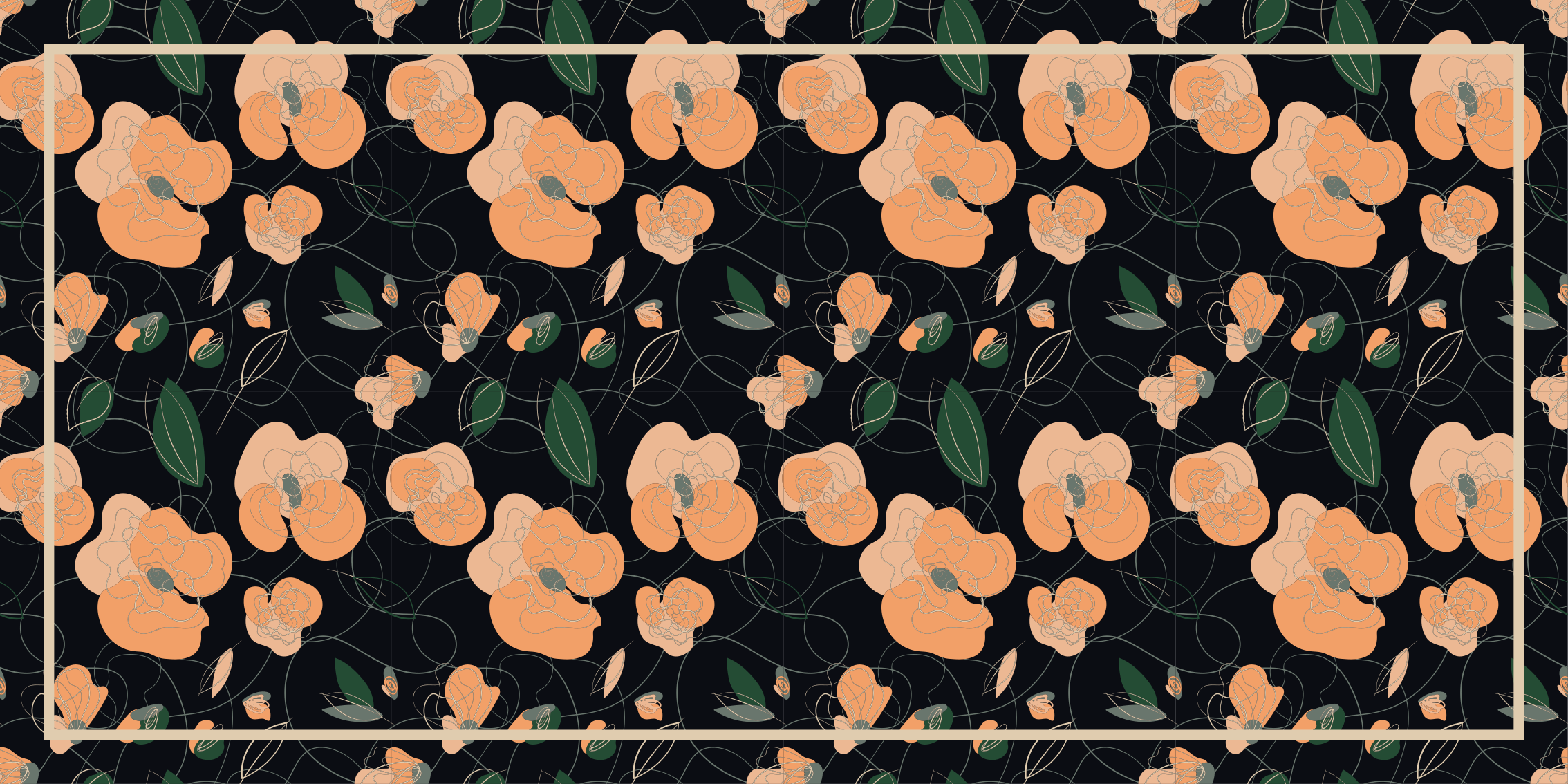 深色生动的动物和植物图案花卉地毯 - TenStickers