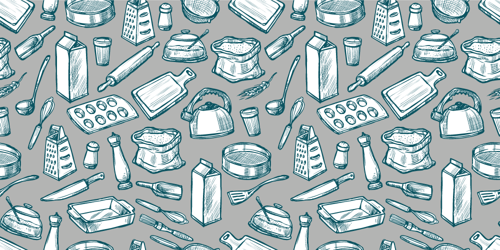 乙烯基厨房地毯 烹饪用具图案 - TenStickers