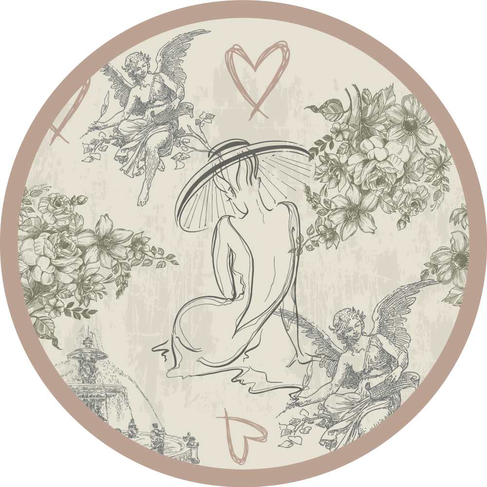 乙烯基复古地毯 圆形天使花卉图案 - TenStickers