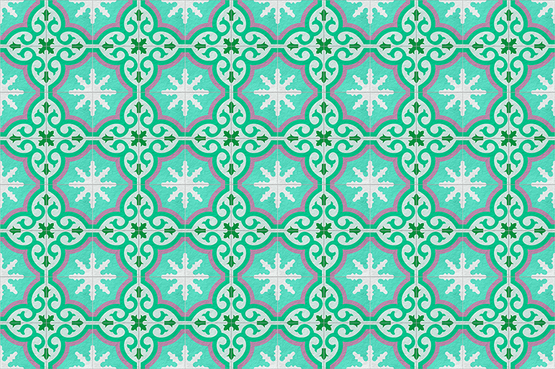 乙烯基复古地毯 绿色液压瓷砖 - TenStickers