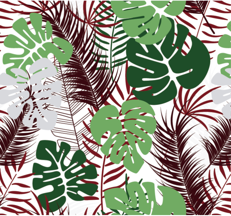 墙纸性能：红枝 monstera 叶子设计 - TenStickers