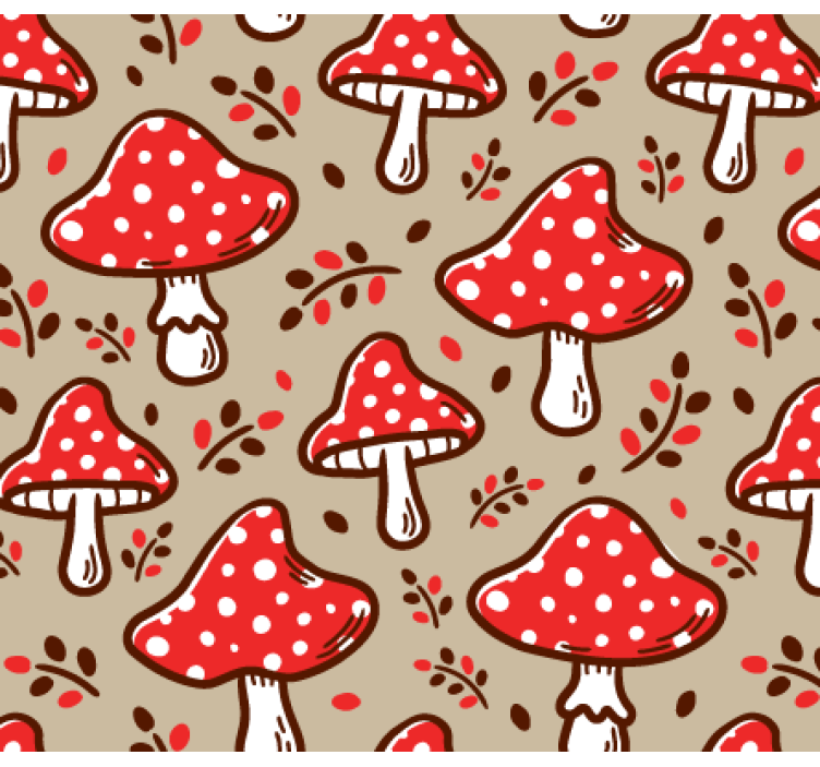 墙纸性能典型蘑菇图案在米色背景上 - TenStickers