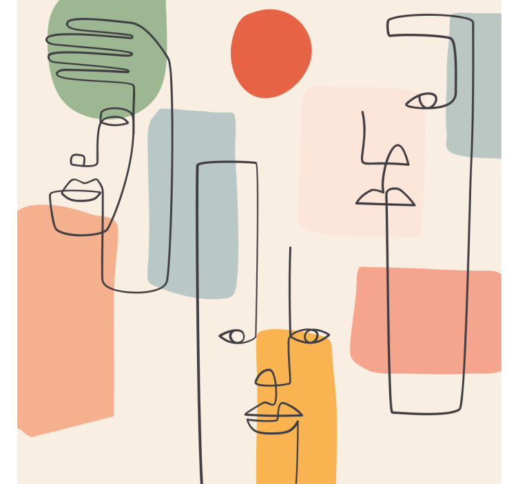 几何墙纸简约风格人脸壁画 - TenStickers