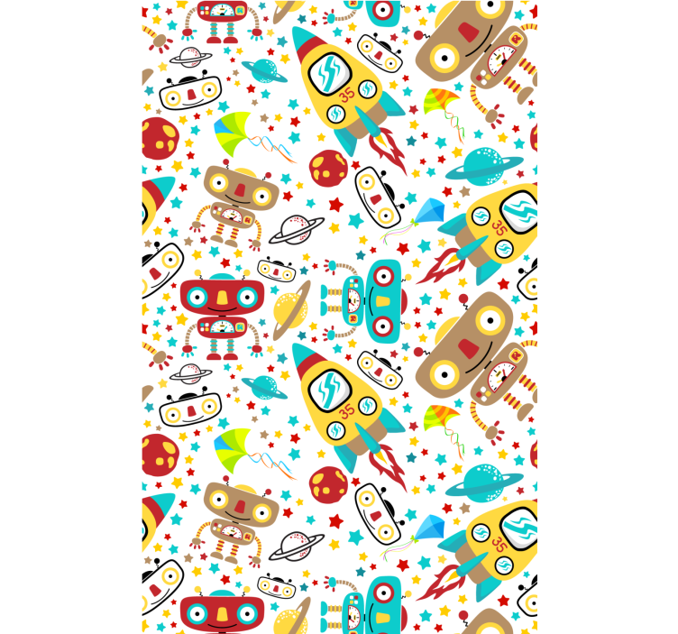 孩子房间墙纸火箭机器人冒险 - TenStickers