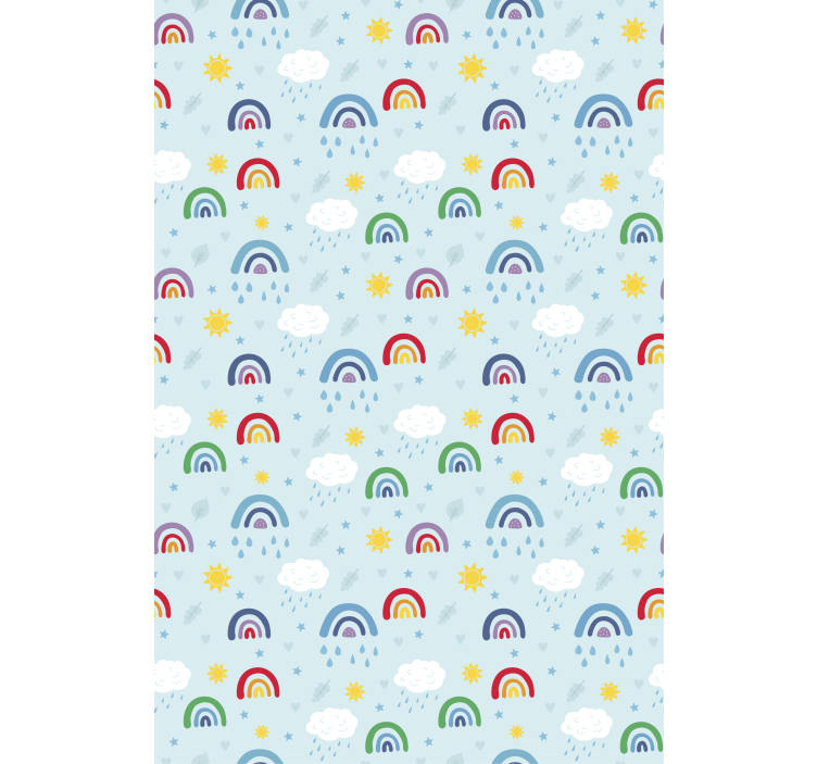 孩子房间墙纸蓝色彩虹与云朵 - TenStickers