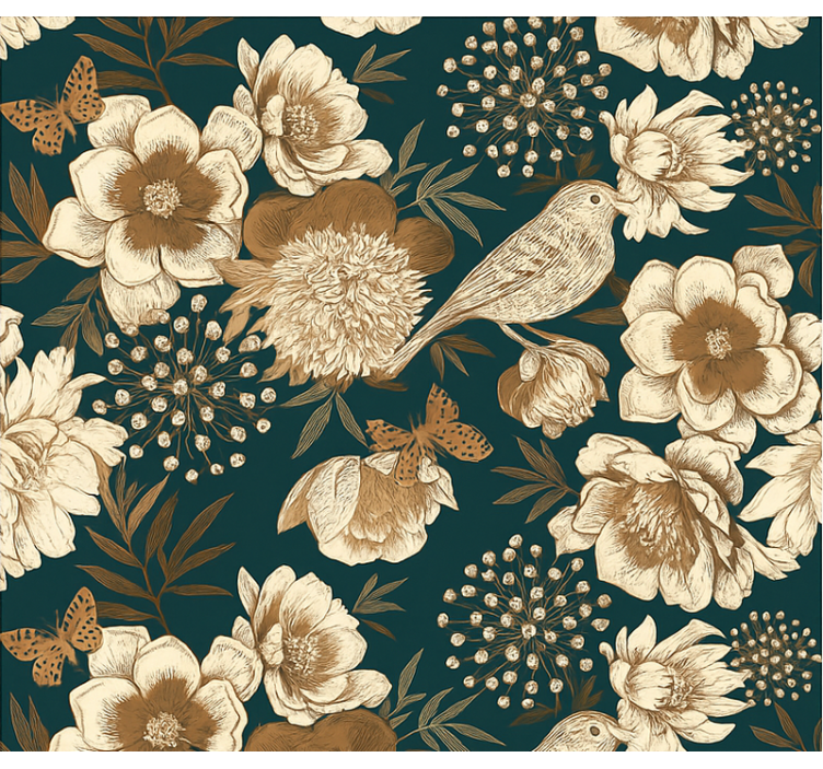 墙纸鸟类复古植物中式风格 - TenStickers