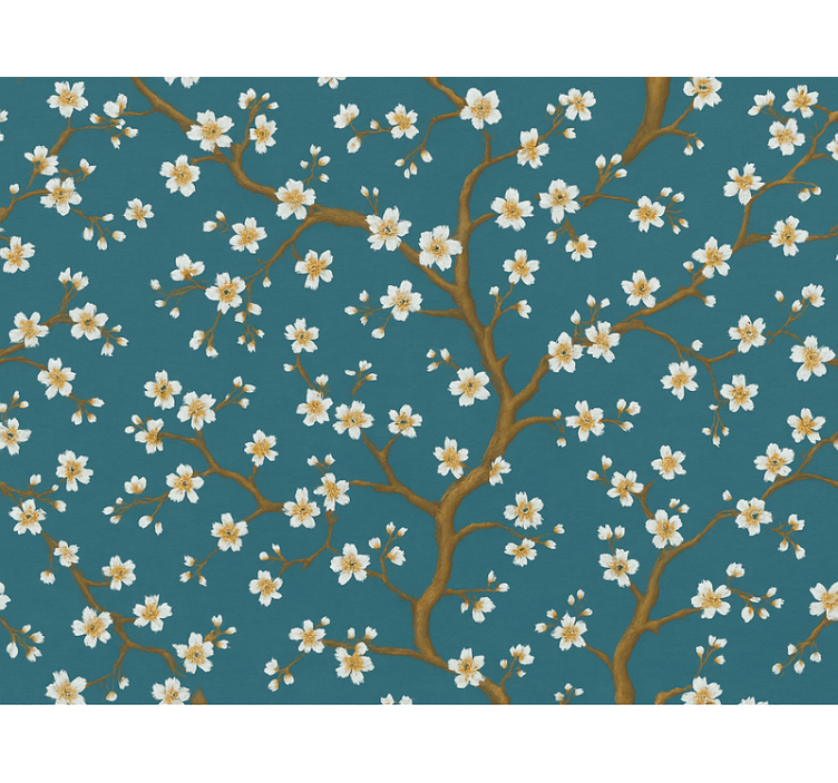 墙纸花卉金色花朵青色 - TenStickers