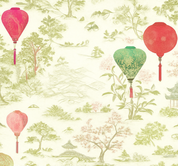 卧室壁纸东方中国风景画 - TenStickers