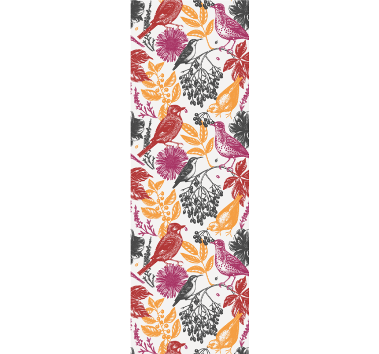 墙纸鸟类与五彩缤纷的花朵与叶子 - TenStickers