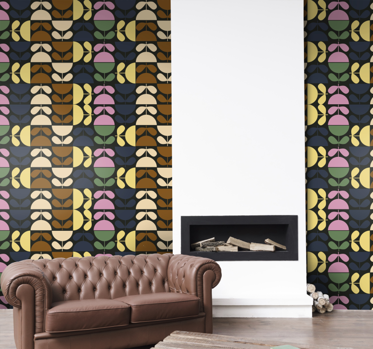 墙纸花卉与风格化叶子图案相结合 - TenStickers