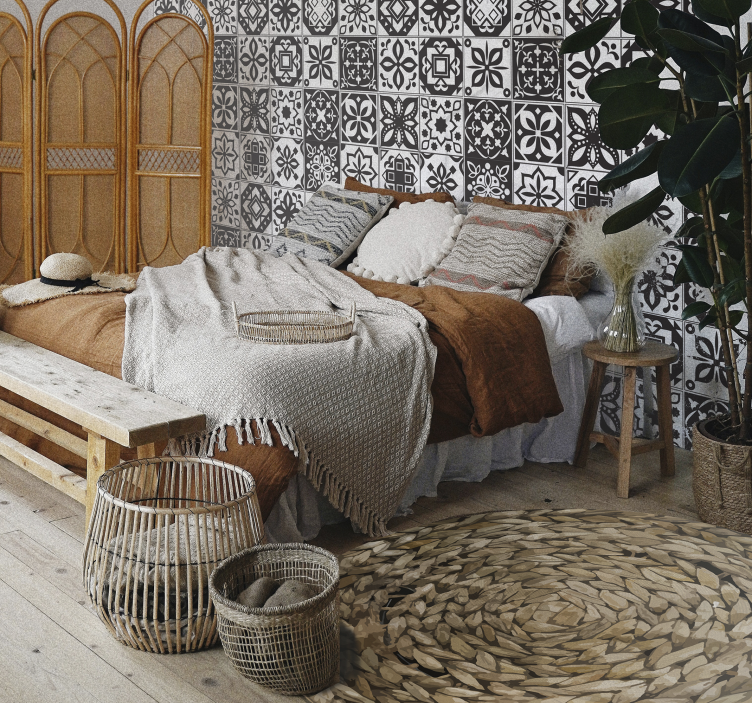 蔓藤花纹-黑白装饰壁纸 - TenStickers