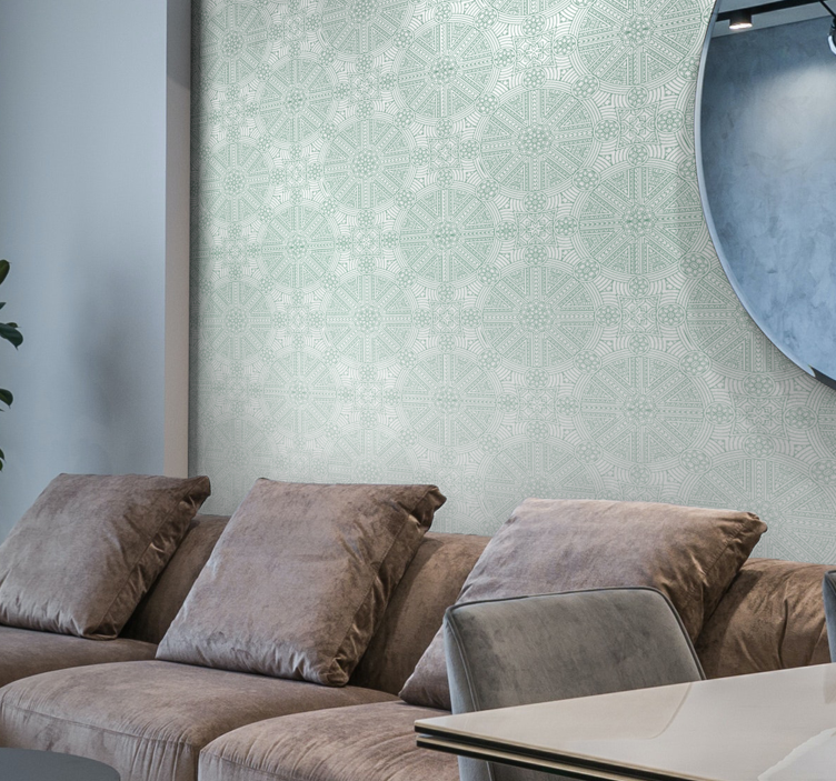 主卧墙纸绿色波西米亚阿兹特克图案 - TenStickers