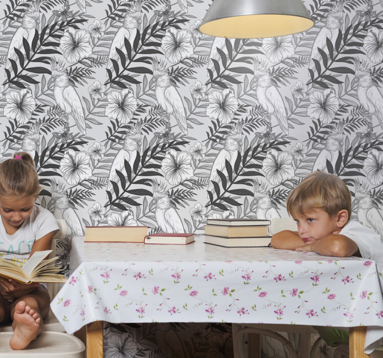 雨林壁纸 花卉单色素描 - TenStickers