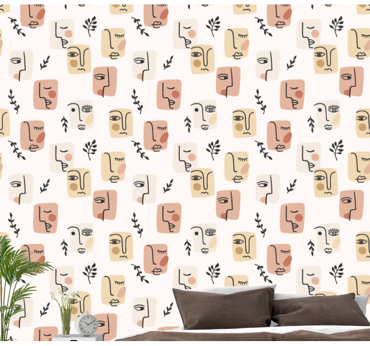 艺术墙纸 抽象面部图案 - TenStickers