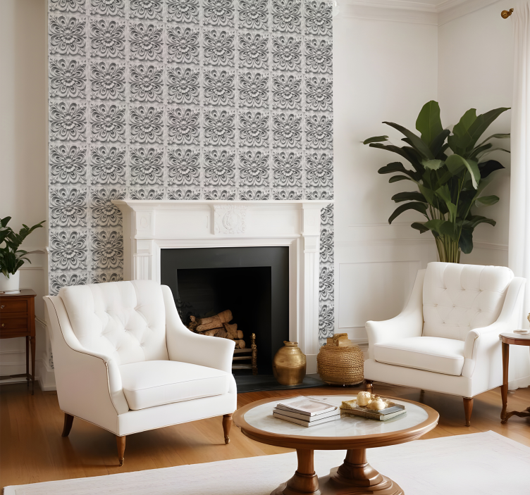 墙纸巴洛克风格 白色瓷砖 - TenStickers