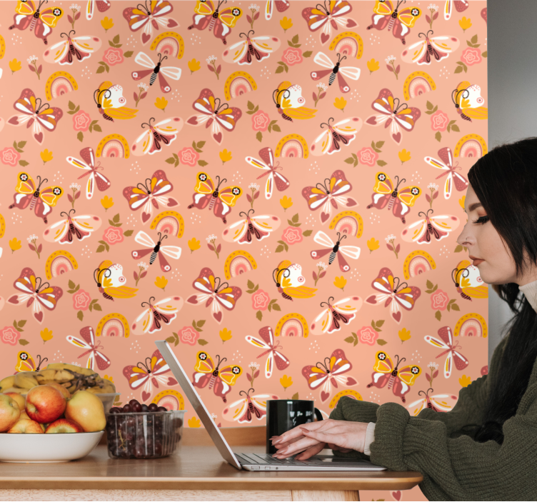 蝴蝶壁纸 蝴蝶植物图案 - TenStickers