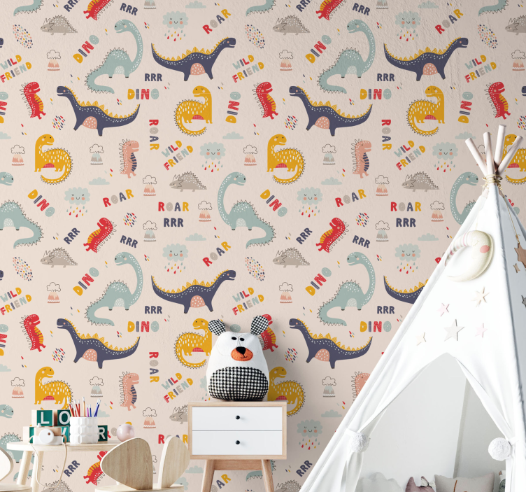 多彩恐龙名字的孩子壁纸 - TenStickers