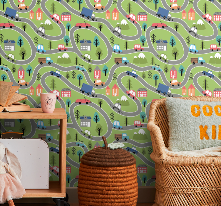 五颜六色的街道与赛车壁纸 - TenStickers