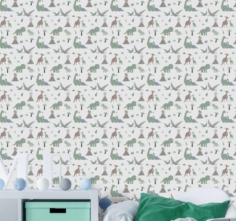 恐龙和火山儿童壁纸 - TenStickers