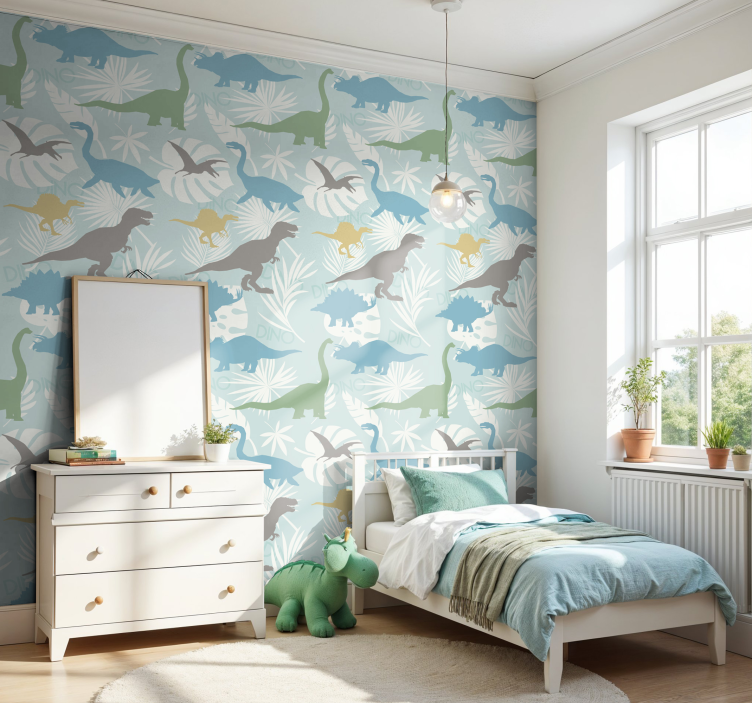 墙纸恐龙 柔和的色彩图案 - TenStickers