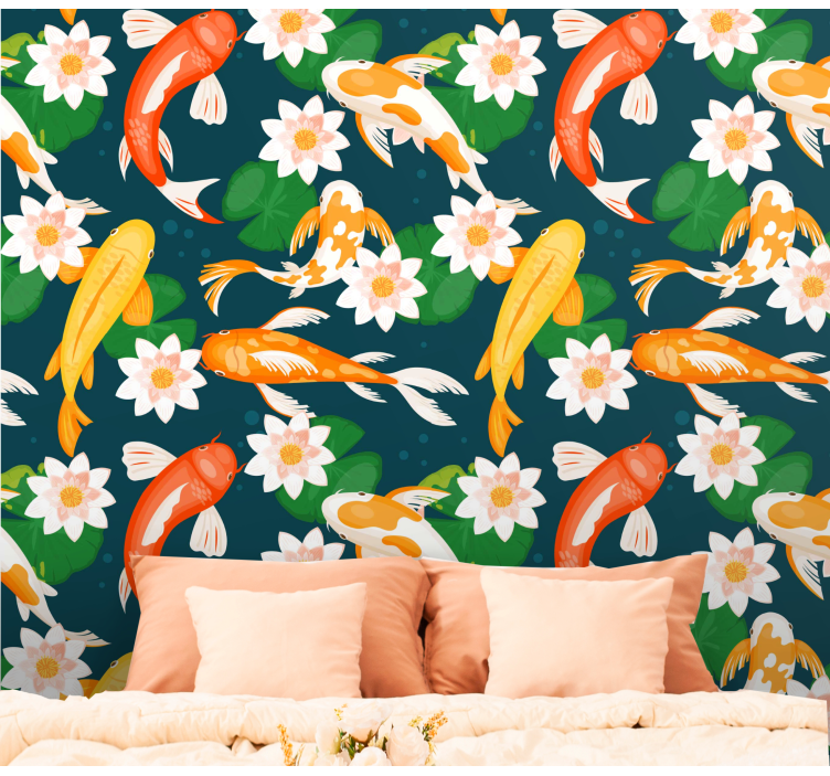 墙纸鱼 锦鲤池塘植物 - TenStickers