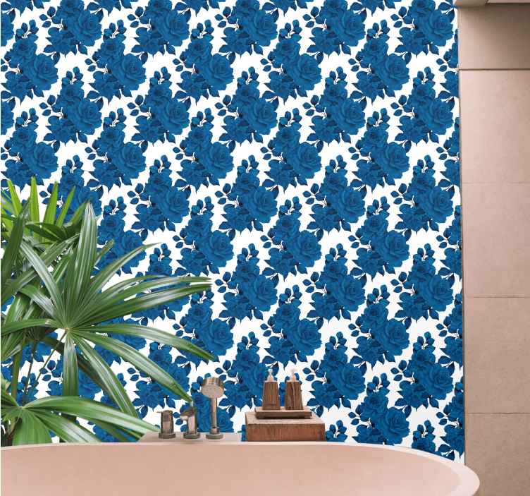 墙纸花卉蓝色玫瑰绽放 - TenStickers