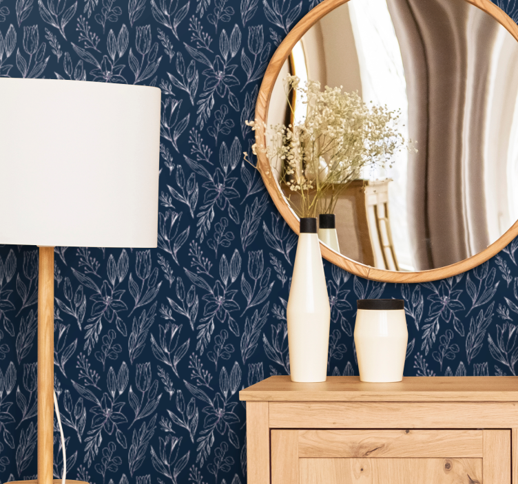 墙纸花卉蓝色盛开的图案 - TenStickers