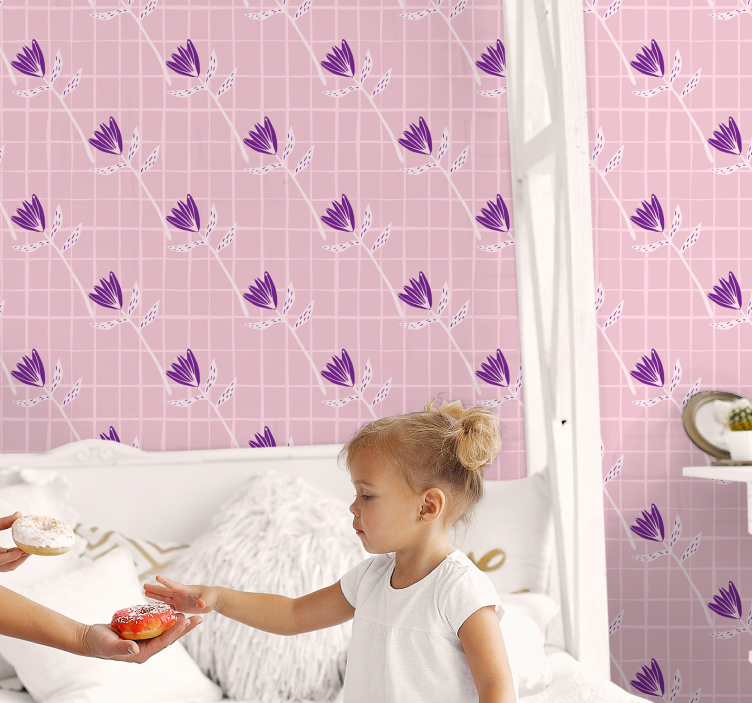 几何墙纸 几何花卉图案 - TenStickers