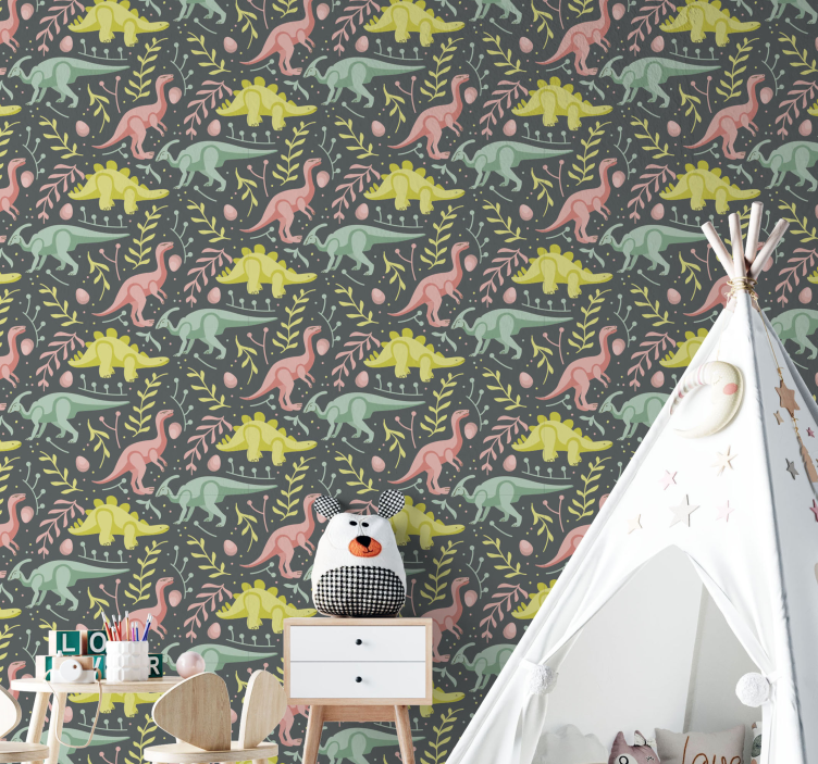 绿色和灰色恐龙儿童壁纸 - TenStickers